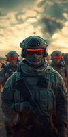 Futuristic Soldiers in Tactical Gear with Red Visors in a Desert Setting Digital Illustration for Mobile Wallpaper photo