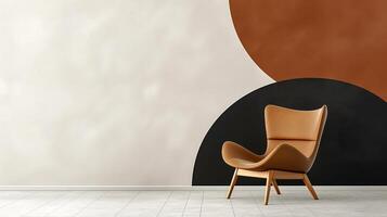 A chair against a wall with a large circle photo