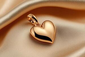 Gold heart-shaped pendant on a textured surface for luxury and romance themes photo
