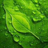 A close up of green leaves with water droplets photo