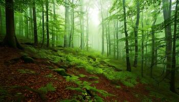 A green forest with trees and ferns photo