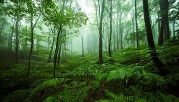A green forest with ferns and trees photo