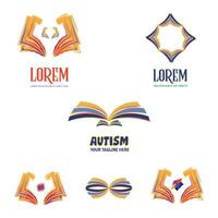 Colorful Abstract Book-Inspired Logo Set with Open Books, Pages, and Unique Typography for Education, Learning, Knowledge, and Literacy-Based Branding vector