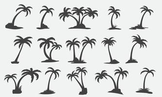 Collection of fifteen palm tree silhouettes perfect for adding tropical vibes to your graphic designs and summer projects Illustrations for travel and vacation themes. vector