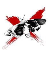 Illustration of a moth with detailed line work, superimposed over a bold red X design with splatters vector