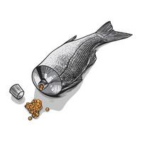 Fish as a tube of paste, with fish eggs being squeezed out vector