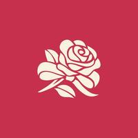 Rose in a cream color against a deep red background, rendered in a minimalist style vector