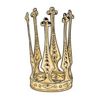 A golden crown with intricate line work and shading vector