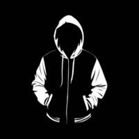 A person wearing a hooded jacket, depicted from the front against a solid black background vector