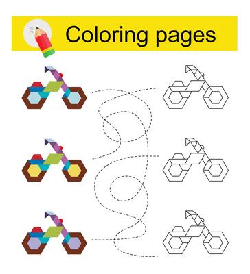 Educational game for kids. Go through the maze and color a cartoon bicycle according to the pattern.