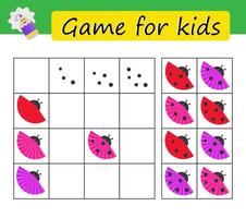 Puzzle task, game for preschool kids. Developing numeracy skills. Cartoon ladybug. vector
