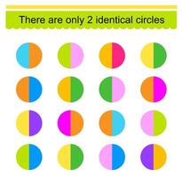 Educational game for kids. Need to find two identical circles. Visual intelligence. vector