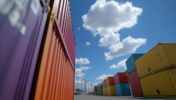 A colorful array of shipping containers in a logistics yard. photo