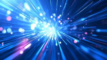 Abstract blue light burst with dynamic rays and glowing particles. photo