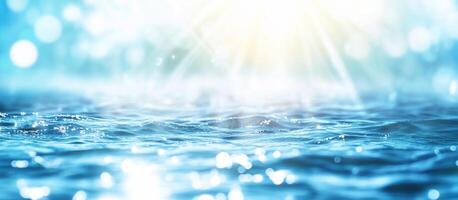 A serene water surface illuminated by sunlight, creating a tranquil atmosphere. photo