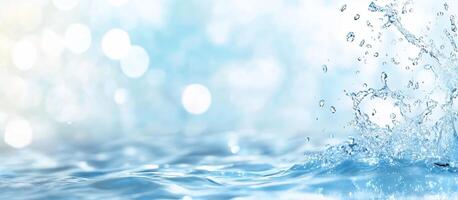 A serene water scene with splashes and a soft blue background. photo