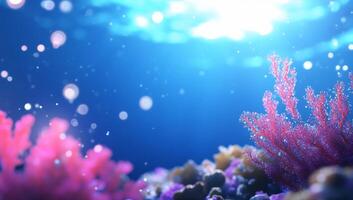 Underwater scene featuring vibrant coral and shimmering light. photo