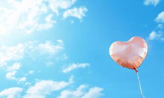A heart shaped balloon is floating in the sky photo