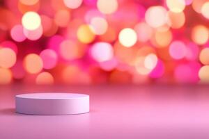 A minimalistic platform against a colorful bokeh background. photo