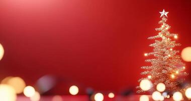 A festive Christmas tree adorned with lights against a red background. photo