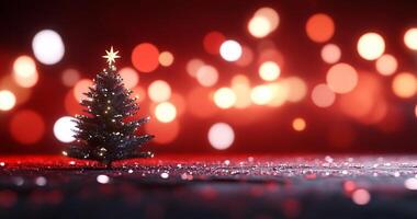 A festive Christmas tree with a star, surrounded by glowing bokeh lights. photo