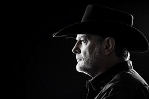 A man in a cowboy hat looking off to the side photo