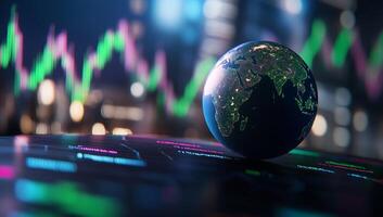 A globe on a digital display, symbolizing global finance and data. photo