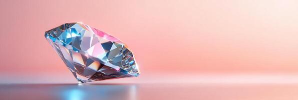 A sparkling diamond on a reflective surface with a soft gradient background. photo