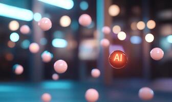 Abstract representation of AI with floating spheres in a digital space. photo