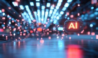 Futuristic representation of AI with glowing elements and digital ambiance. photo