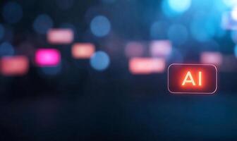 Abstract representation of AI with glowing text in a blurred background. photo