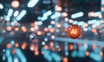 Abstract representation of AI with glowing spheres in a digital space. photo