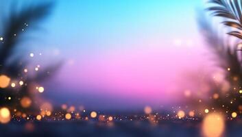 A serene gradient sky with soft bokeh lights and palm silhouettes. photo