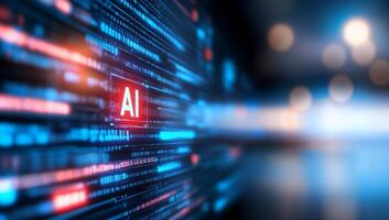 Digital representation of AI with data streams and glowing elements. photo