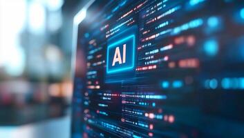 Close-up of a digital display showcasing AI technology concepts. photo