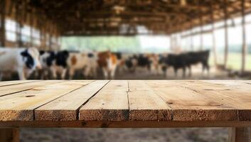Table top in a barn with cows photo