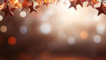 A festive background with sparkling stars and soft bokeh lights. photo