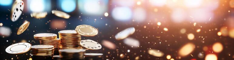 A vibrant display of casino chips and dice, evoking excitement. photo