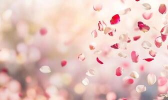 Delicate flower petals floating gracefully in a soft, dreamy background. photo