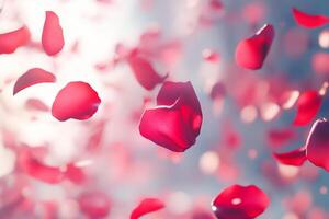 A serene display of floating rose petals in soft light. photo