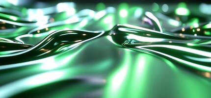 Abstract green and silver waves create a dynamic, fluid visual effect. photo