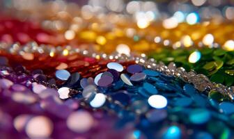 A colorful array of sequins in various hues, shimmering and vibrant. photo