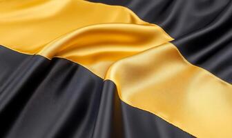 A close-up of a fabric with black and yellow stripes, showcasing texture. photo