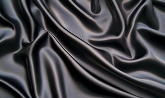 A close-up of smooth, dark fabric displaying elegant folds and textures. photo