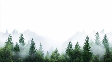 Lush green forest shrouded in mist, creating a serene atmosphere. photo