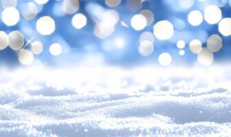 A serene snowy landscape with sparkling light reflections. photo