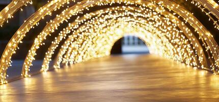 A glowing archway adorned with lights, creating a festive atmosphere. photo