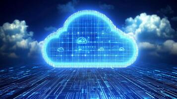 Digital cloud with data streams and futuristic atmosphere. photo
