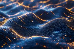 Abstract representation of flowing waves with glowing particles. photo