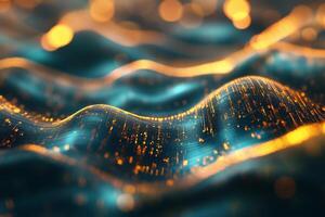 Abstract waves with glowing particles create a mesmerizing visual effect. photo